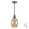 BRILAGI - LED-hanglamp aan kabel RETRO GLASS 1xE27/60W/230V Ø 17 cm zwart/rookbeige