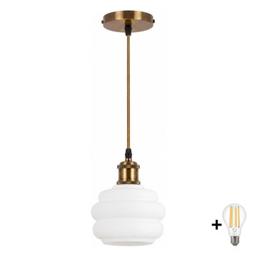 BRILAGI - LED hanglamp aan kabel RETRO GLASS 1xE27/60W/230V Ø 20 cm goud/wit