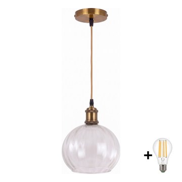 BRILAGI - LED-hanglamp aan kabel RETRO GLASS 1xE27/60W/230V Ø 25 cm goud/helder