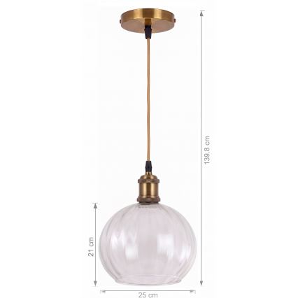 BRILAGI - LED-hanglamp aan kabel RETRO GLASS 1xE27/60W/230V Ø 25 cm goud/helder