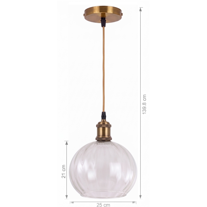 BRILAGI - LED-hanglamp aan kabel RETRO GLASS 1xE27/60W/230V Ø 25 cm goud/helder