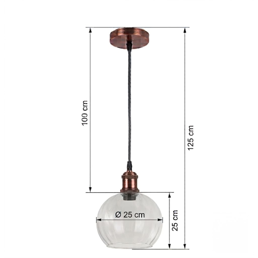 BRILAGI - LED hanglamp aan kabel RETRO GLASS 1xE27/60W/230V Ø 25 cm koper/helder