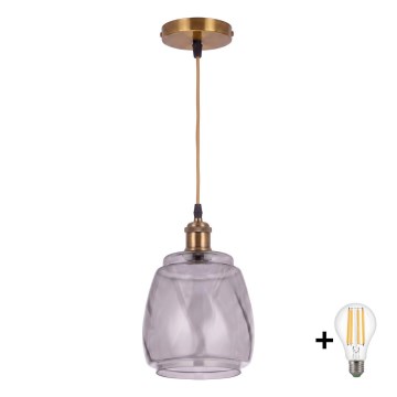 BRILAGI - LED hanglamp aan kabel RETRO GLASS 1xE27/60W/230V Ø 26 cm goud/rookgrijs