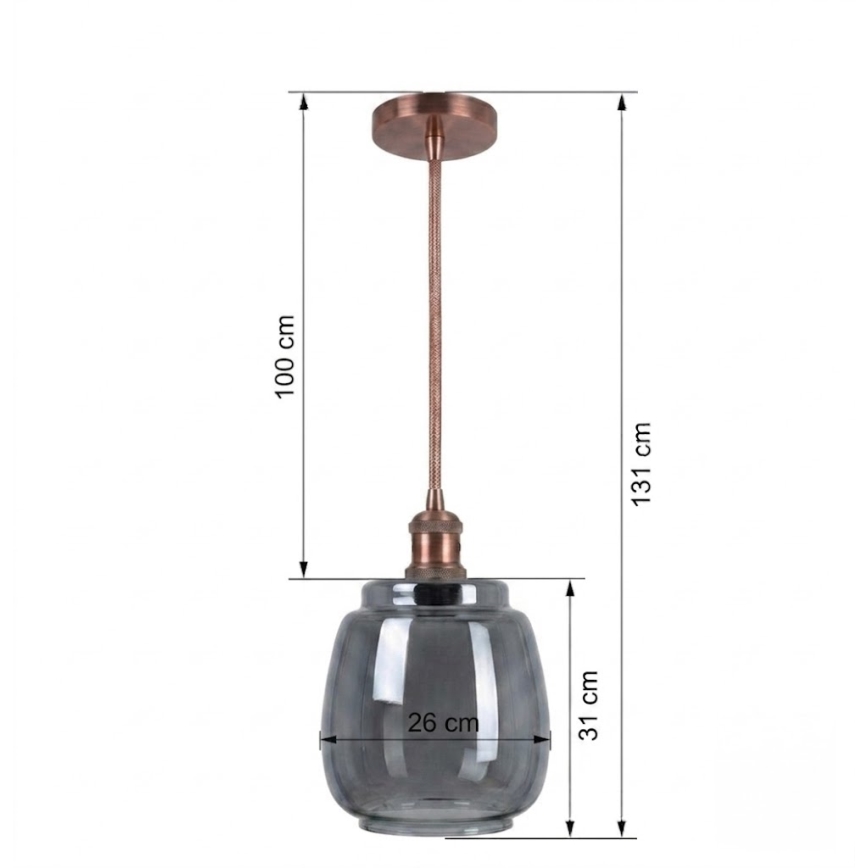 BRILAGI - LED-hanglamp aan kabel RETRO GLASS 1xE27/60W/230V ø 26 cm koper/rookgrijs