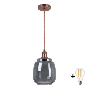 Brilagi - LED-hanglamp aan kabel RETRO GLASS 1xE27/60W/230V Ø 26 cm wit/rookgrijs