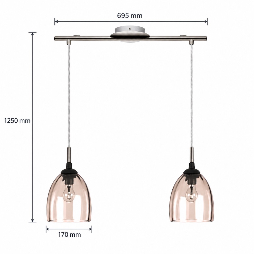 BRILAGI - LED-hanglamp met kabel RETRO GLASS 2xE27/60W/230V mat chroom/rookbeige