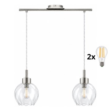 BRILAGI - LED hanglamp aan kabel RETRO GLASS 2xE27/60W/230V mat chroom/helder