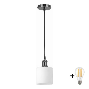 BRILAGI - LED hanglamp aan snoer RETRO GLASS 1xE27/60W/230V Ø 10 cm zwart/wit