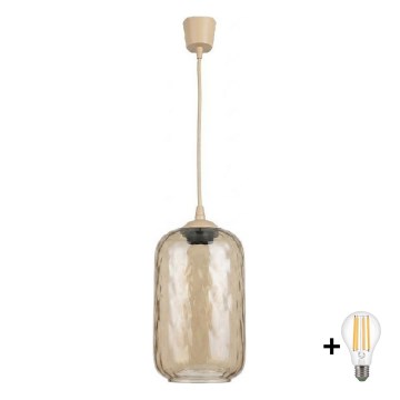 BRILAGI - LED-hanglamp aan snoer RETRO GLASS 1xE27/60W/230V Ø 14 cm beige/rookbruin