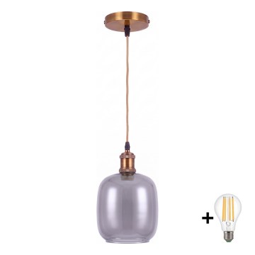 BRILAGI - LED-hanglamp aan snoer RETRO GLASS 1xE27/60W/230V Ø 14 cm goud/rookgrijs