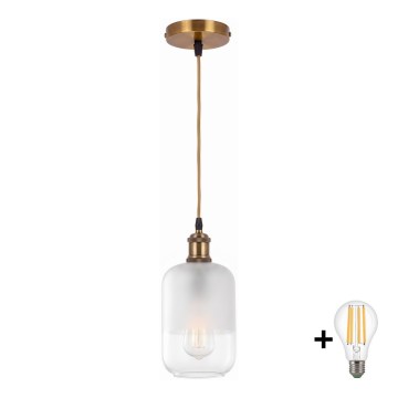 BRILAGI - LED-hanglamp aan snoer RETRO GLASS 1xE27/60W/230V Ø 14 cm goud/wit
