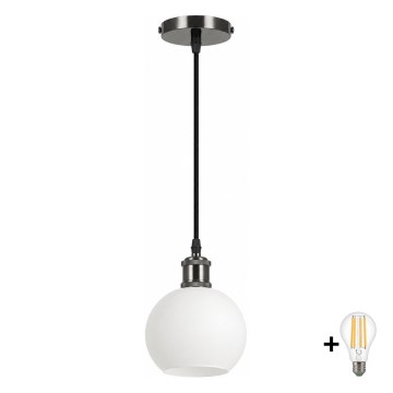 BRILAGI - LED-hanglamp aan snoer RETRO GLASS 1xE27/60W/230V Ø 15 cm zwart/wit