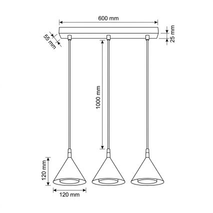 BRILAGI - LED Hanglamp met kabel CONE TRIPLE 3xGX53/15W/230V goudkleurig