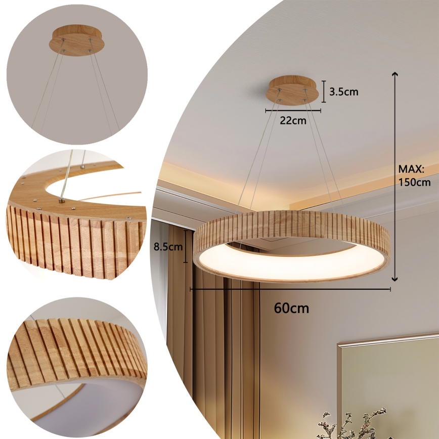 Brilagi - LED-hanglamp met kabel FALCON WOOD MODERN LED/40W/230V 3000/4000/6000K Ø 60 cm hout