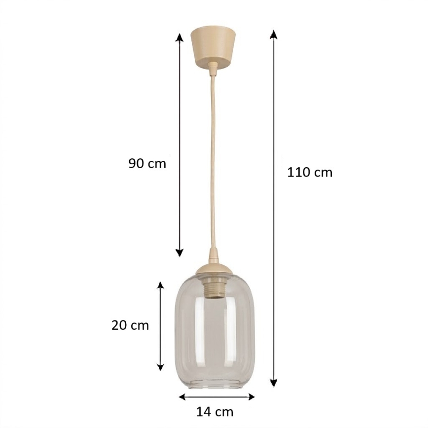 BRILAGI - LED-hanglamp met kabel RETRO GLASS 1xE27/60W/230V Ø 14 cm beige/rookgrijs