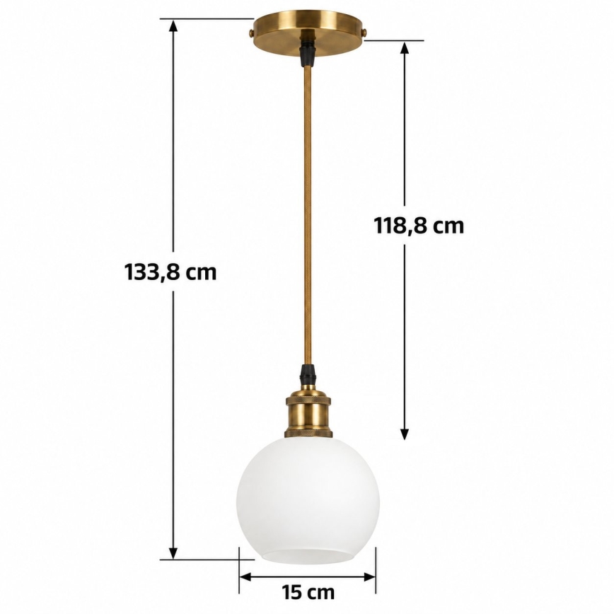 BRILAGI - LED-hanglamp met kabel RETRO GLASS 1xE27/60W/230V Ø 15 cm goud/wit