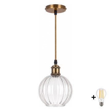 BRILAGI - LED-hanglamp met kabel RETRO GLASS 1xE27/60W/230V Ø 18 cm goud/helder