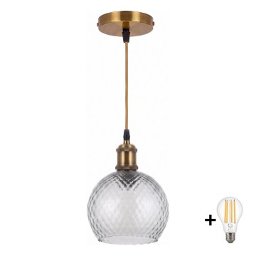 BRILAGI - LED-hanglamp met kabel RETRO GLASS 1xE27/60W/230V Ø 25 cm goud/rookgrijs