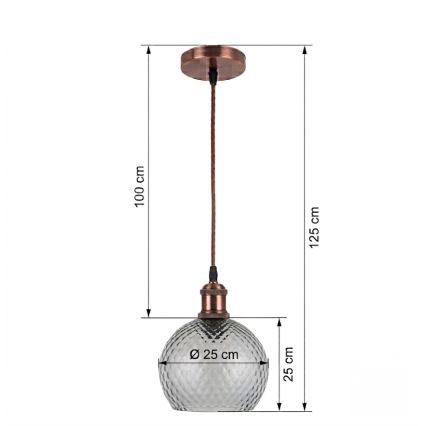 BRILAGI - LED-hanglamp aan kabel RETRO GLASS 1xE27/60W/230V Ø 25 cm koper/rookgrijs