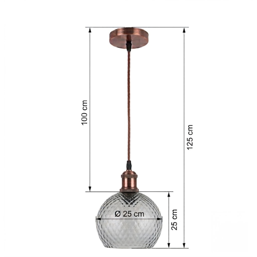 BRILAGI - LED-hanglamp aan kabel RETRO GLASS 1xE27/60W/230V Ø 25 cm koper/rookgrijs
