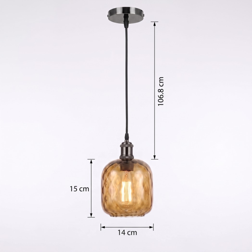 BRILAGI - LED hanglamp met snoer RETRO GLASS 1xE27/60W/230V Ø 14 cm zwart/rookbruin