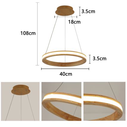 Brilagi - LED-hanglamp met kabel UMEA WOOD LED/30W/230V Ø 40 cm hout