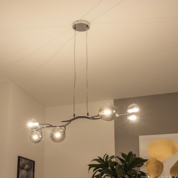 Brilagi - LED-hanglamp met kabelophanging MISTEL 6xG9/3W/230V zwart chroom/gerookt glas