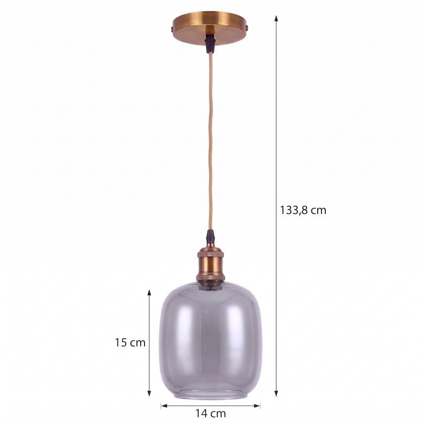 BRILAGI - LED-hanglamp aan snoer RETRO GLASS 1xE27/60W/230V Ø 14 cm goud/rookgrijs
