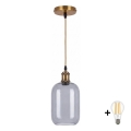 BRILAGI - LED-hanglamp met snoer RETRO GLASS 1xE27/60W/230V Ø 14 cm goud/rookgrijs