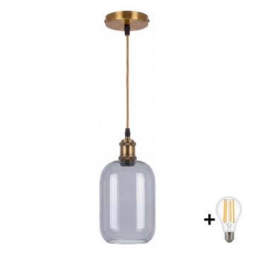 BRILAGI - LED-hanglamp met snoer RETRO GLASS 1xE27/60W/230V Ø 14 cm goud/rookgrijs