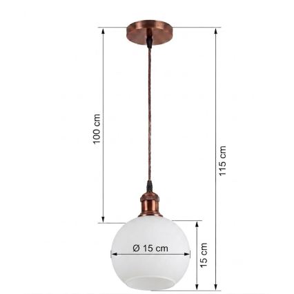 BRILAGI - LED-hanglamp met snoer RETRO GLASS 1xE27/60W/230V Ø 15 cm koper/wit