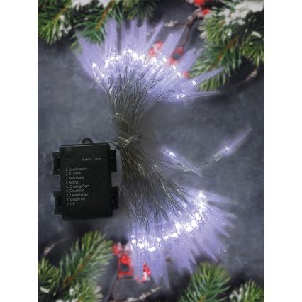 Brilagi - LED Kerst Lichtketting voor buiten 50xLED/8 functies/3xAA 8m IP44 koud wit