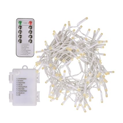 Brilagi - LED Kerst lichtsnoer voor buiten 120xLED/8 Functies/3xAA 9,5m wit IP44 warm wit + afstandsbediening
