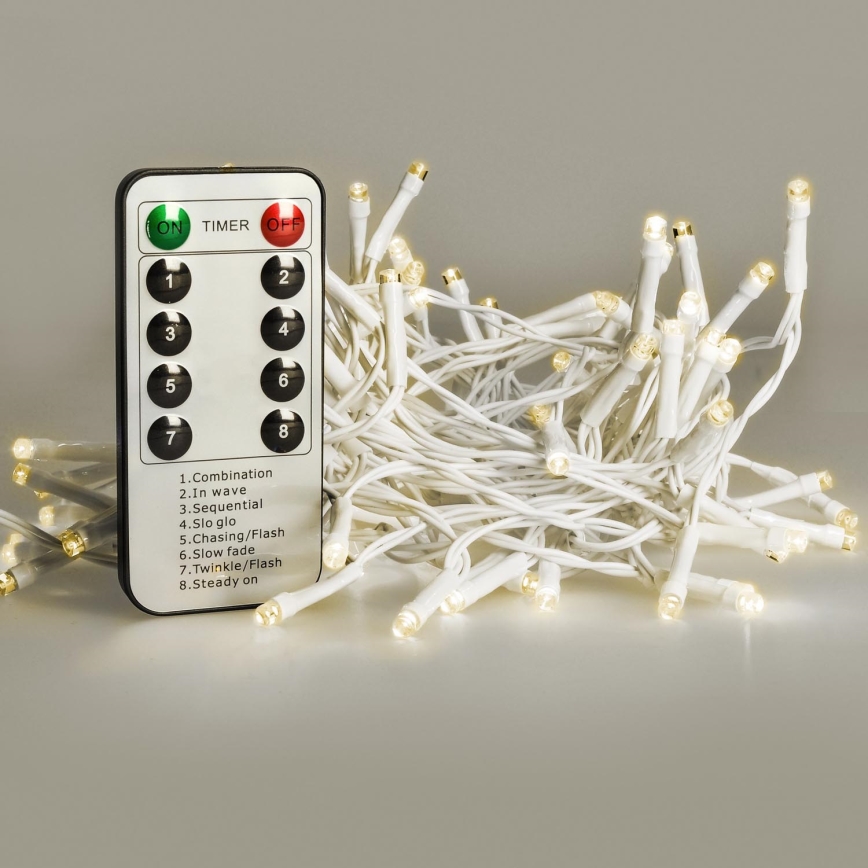 Brilagi - LED Kerst lichtsnoer voor buiten 120xLED/8 Functies/3xAA 9,5m wit IP44 warm wit + afstandsbediening