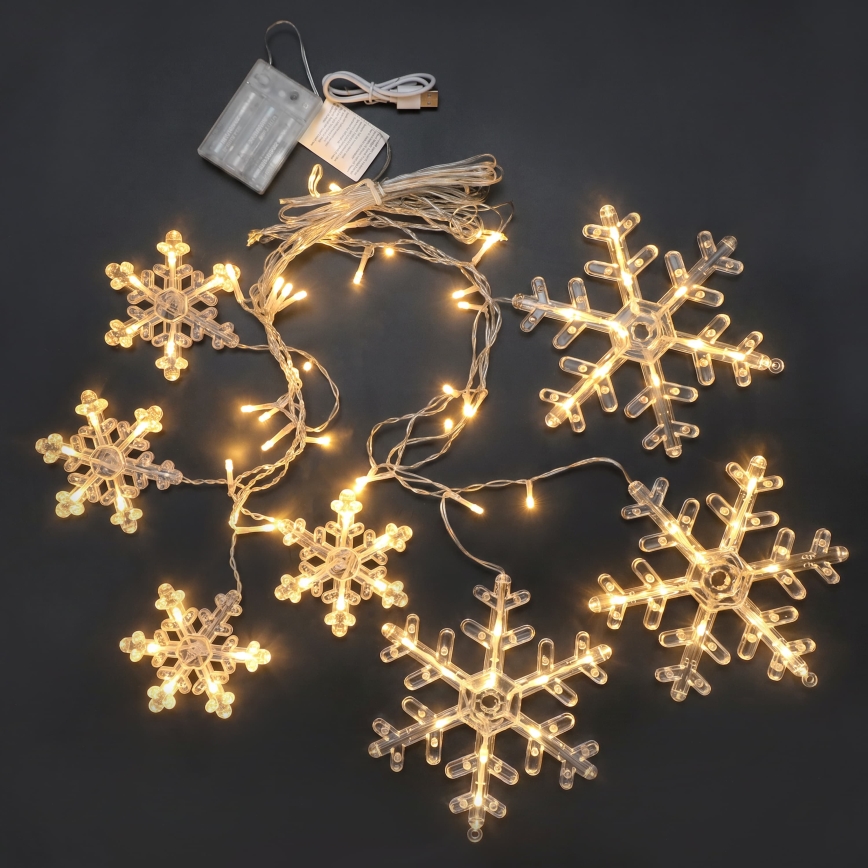 BRILAGI - LED Kerstgordijn 77xLED/3xAA/USB 3,8m sneeuwvlokjes warm wit