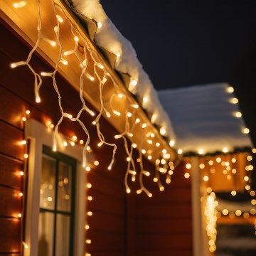 Brilagi - LED kerstgordijn voor buiten, 360×LED, 8 functies, 14 m, IP44, warm wit, ijspegels