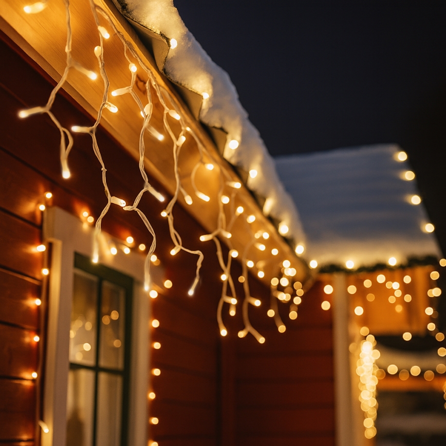 Brilagi - LED kerstgordijn voor buiten, 360×LED, 8 functies, 14 m, IP44, warm wit, ijspegels