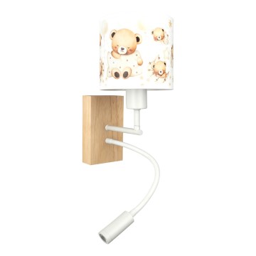 Brilagi - LED kinder flexibele wandlamp BOBO WOOD 1xE27/25W/230V + LED/3W eiken/wit/beertjes