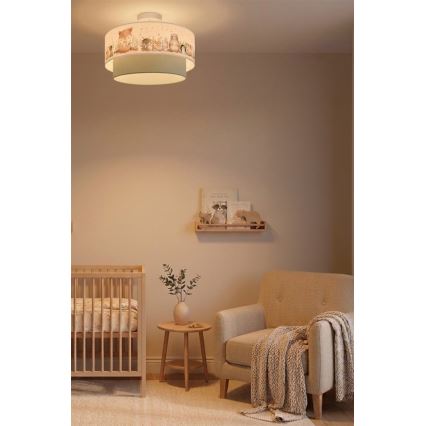 Brilagi - LED opbouwplafondlamp voor kinderen BOBO 1xE27/60W/230V Ø 40 cm wit/groen/met dierenmotief