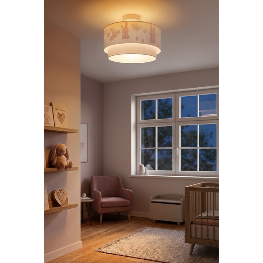 Brilagi - LED kinderplafonnière BOBO 1xE27/60W/230V Ø 40 cm crème/grijs/konijntjes
