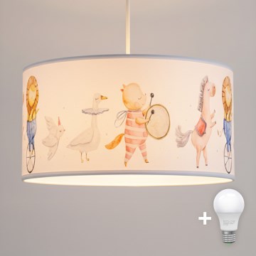 Brilagi - LED-kinderhanglamp aan kabel BOBO 1xE27/10W/230V Ø 35 cm wit/dieren
