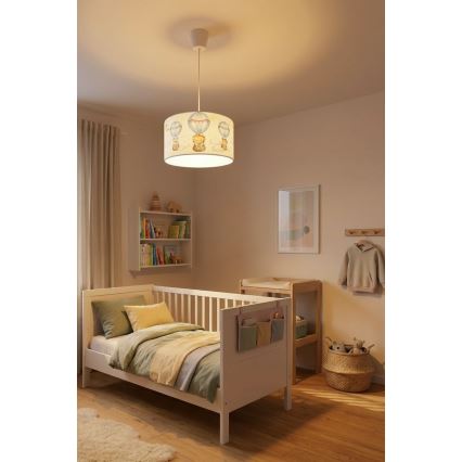 Brilagi - LED Kinderhanglamp aan kabel BOBO 1xE27/10W/230V Ø 35 cm wit/dieren