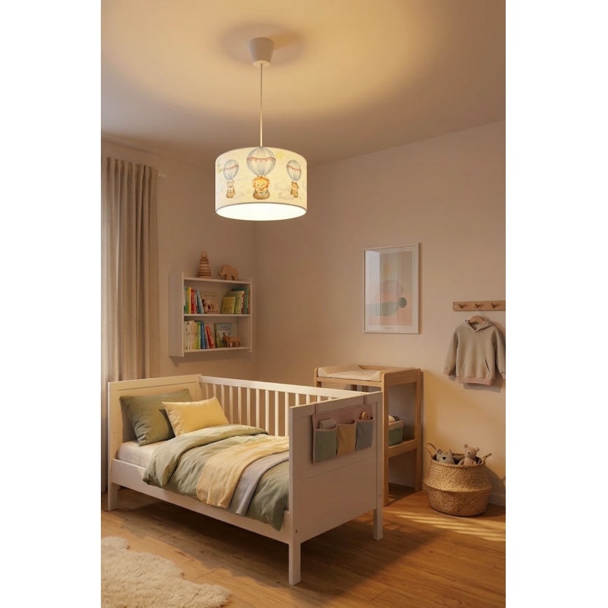 Brilagi - LED Kinderhanglamp aan kabel BOBO 1xE27/10W/230V Ø 35 cm wit/dieren