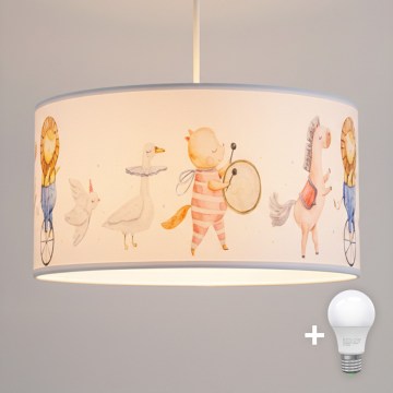 Brilagi - LED-kinderhanglamp aan kabel BOBO 1xE27/60W/230V Ø 35 cm wit/dieren