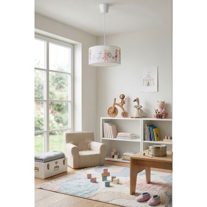 Brilagi - LED-kinderhanglamp aan kabel BOBO 1xE27/60W/230V Ø 35 cm wit/dieren