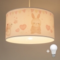 Brilagi - LED kinderhanglamp aan kabel BOBO 1xE27/60W/230V Ø 35 cm wit/konijntjes
