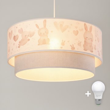 Brilagi - LED kinderhanglamp aan kabel BOBO 1xE27/60W/230V Ø 40 cm crème/grijs/konijntjes