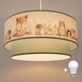 Brilagi- LED kinderhanglamp aan kabel BOBO 1xE27/60W/230V Ø 40 cm wit/groen/dierenmotief