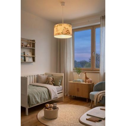 Brilagi - LED kinderhanglamp aan snoer BOBO 1xE27/10W/230V Ø 35 cm wit/jungle