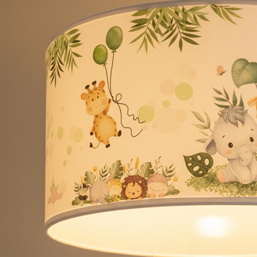Brilagi - LED kinderhanglamp aan snoer BOBO 1xE27/10W/230V Ø 35 cm wit/jungle